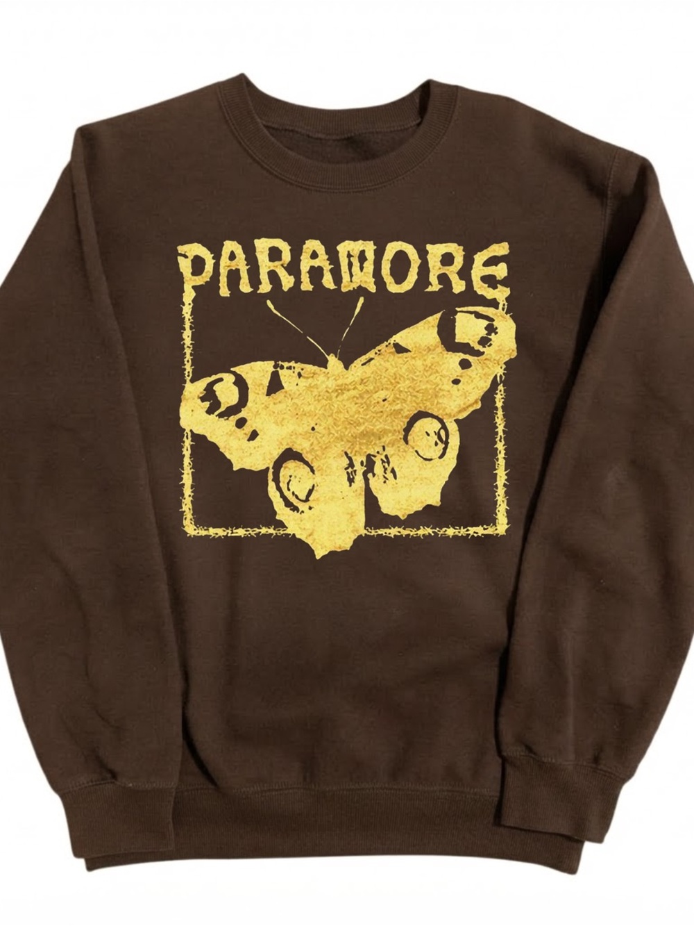 Gildan Brown Crewneck Sweatshirt with Yellow Moth Graphic, Gift For Her, For Him